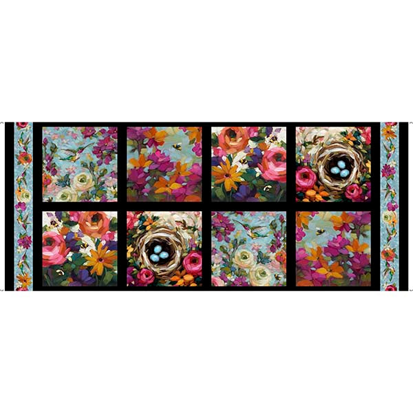 Fluttering Petals Quilt Fabric - Hummingbird Picture Patches Panel in Multi - 2600 31550 X - SOLD AS AN 18" PANEL
