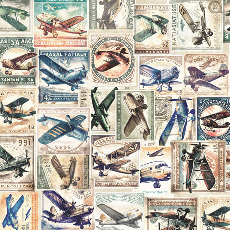 Flying High Quilt Fabric - Airplane Collage in Multi - 2600 30051 X
