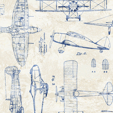 Flying High Quilt Fabric - Airplane Toile in Cream - 2600 30052 E