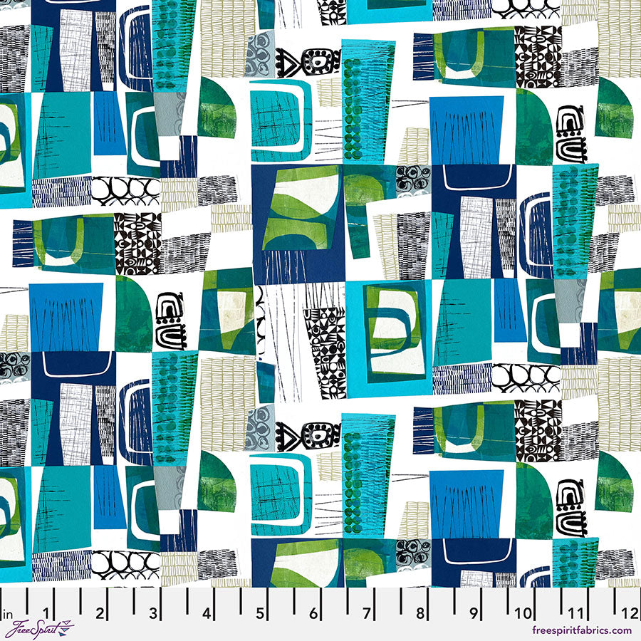 Flying South Quilt Fabric - Collage in Sea Blue - PWCY006.SEABLUE