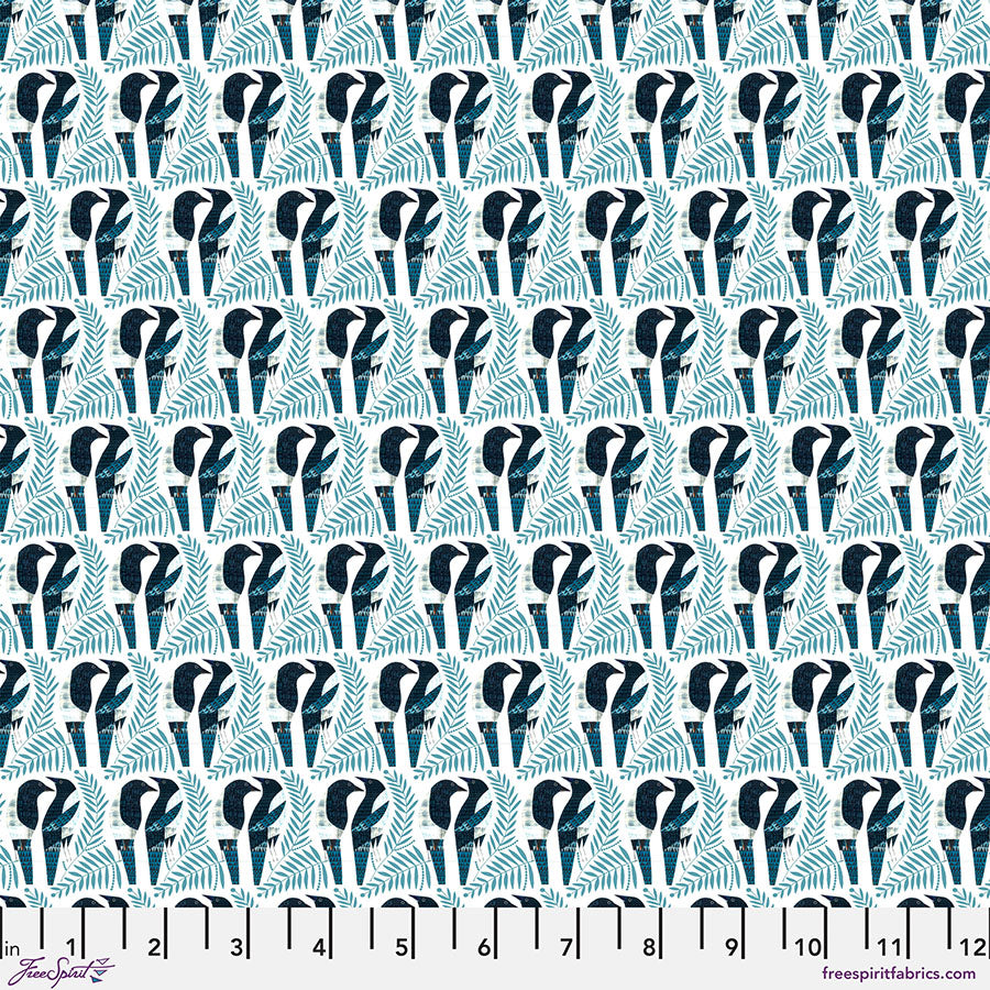 Flying South Quilt Fabric - Magpies in Teal - PWCY004.TEAL