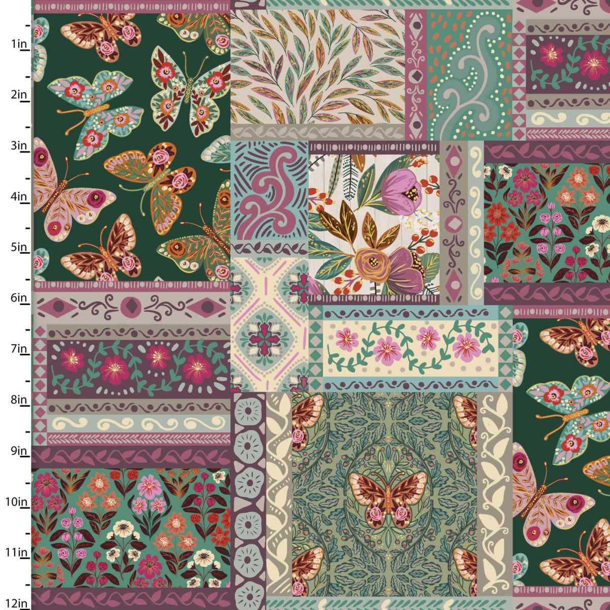 Folk Flora Quilt Fabric - Bountiful Patchwork in Multi  - 20826-MLT-CTN-D