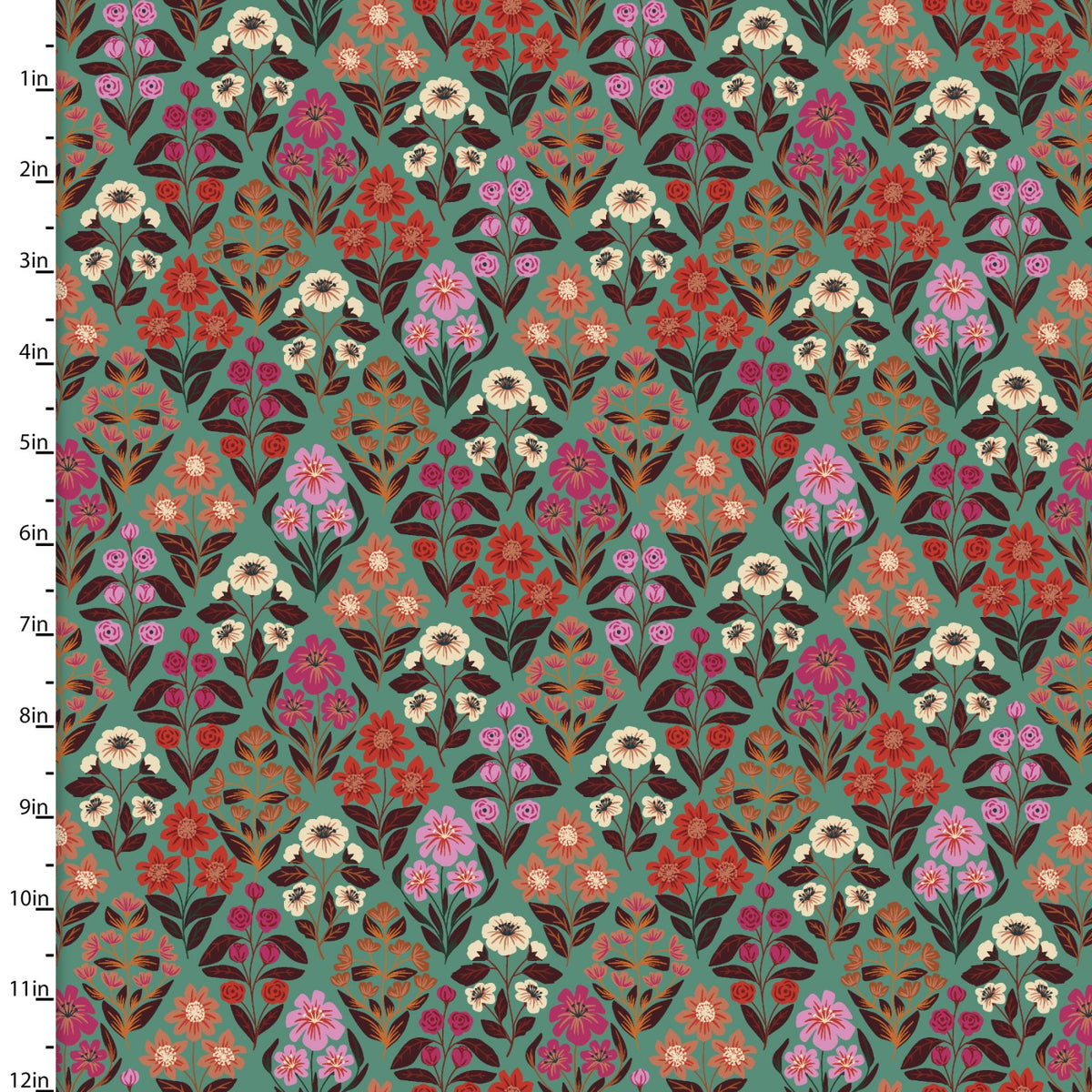 Folk Flora Quilt Fabric - Floral Bouquet in Turquoise - 20828-TRQ-CTN-D