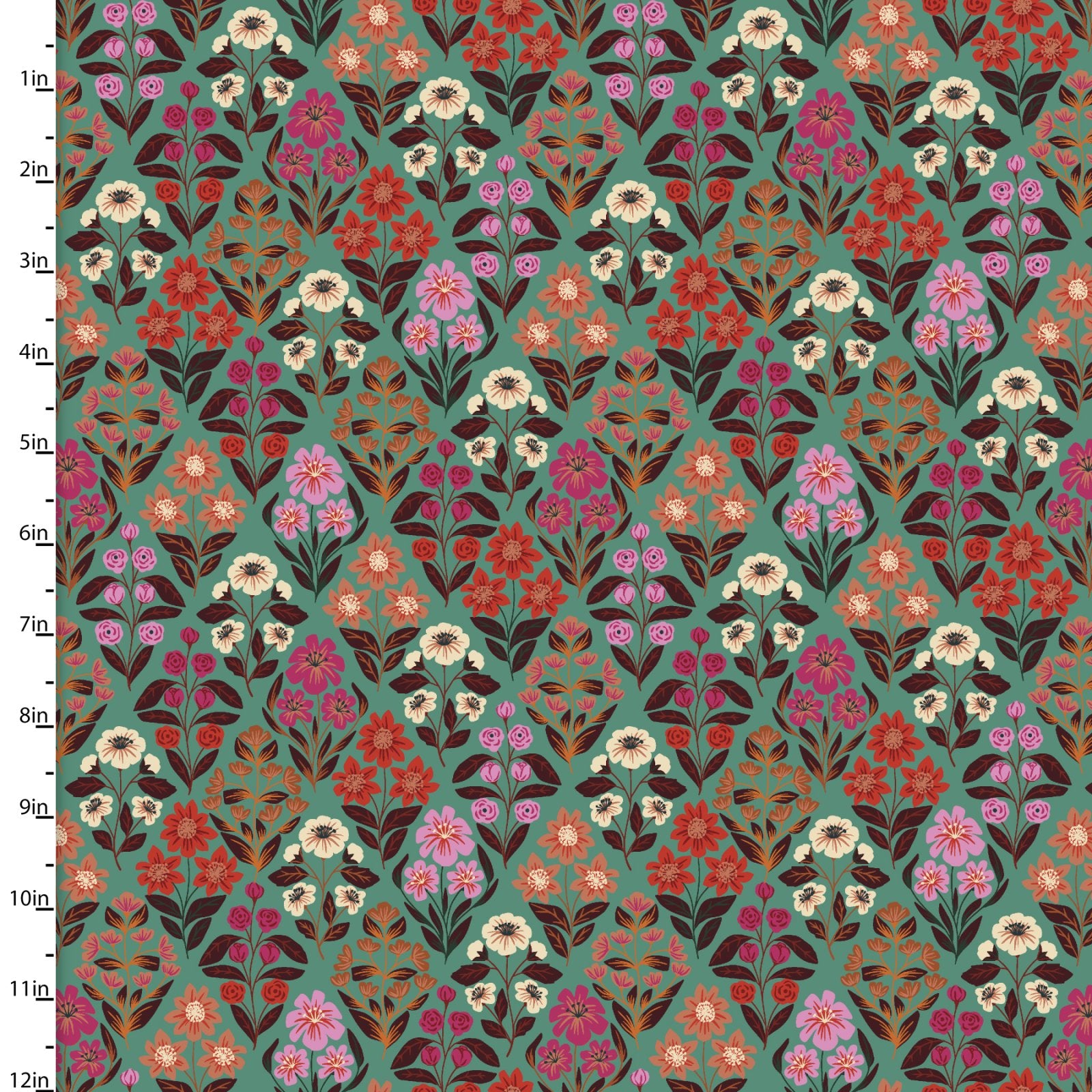 Folk Flora Quilt Fabric - Floral Bouquet in Turquoise - 20828-TRQ-CTN-D