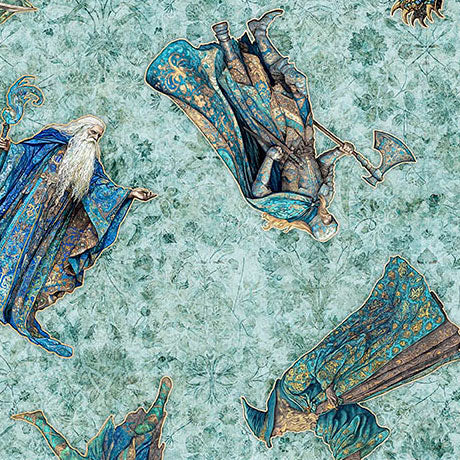 Folklore Quilt Fabric - Medieval Vignettes in Lagoon Aqua - 2600 31643 Q