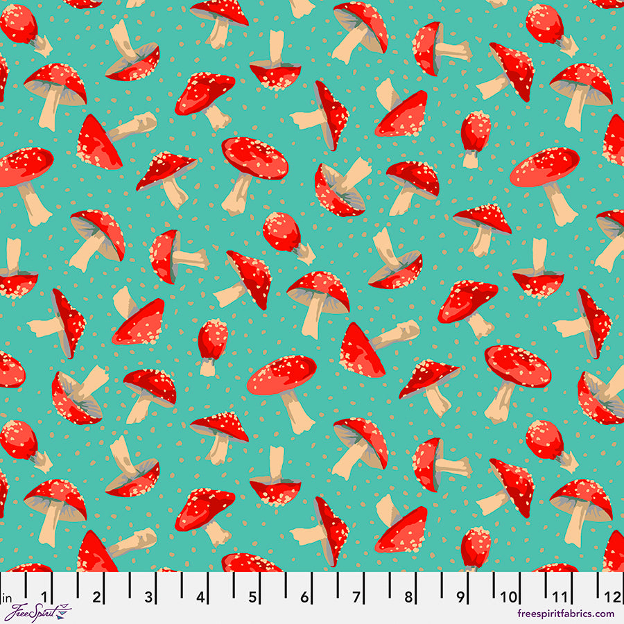Forage Quilt Fabric - Small Toadstool in Aqua - PWMN069.AQUA