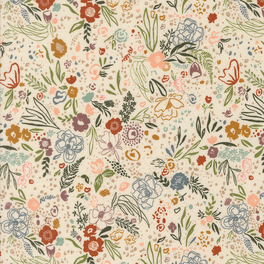 Foraged Found and Hand Me Down Quilt Fabric - Field of Fancy in Eggshell Cream/Multi - 45636 11