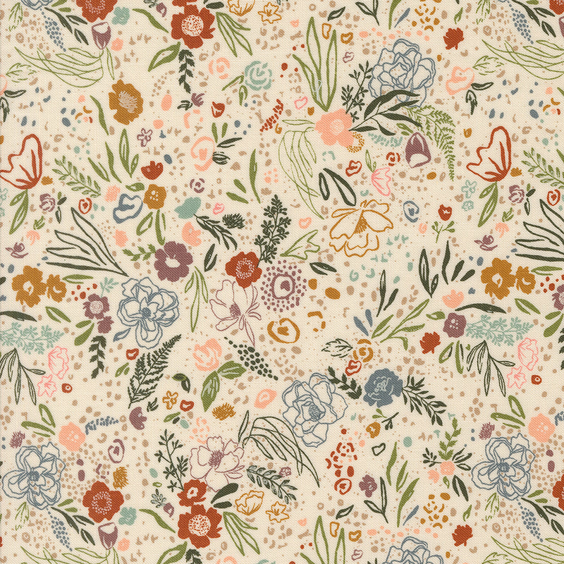 Foraged Found and Hand Me Down Quilt Fabric - Field of Fancy in Eggshell Cream/Multi - 45636 11