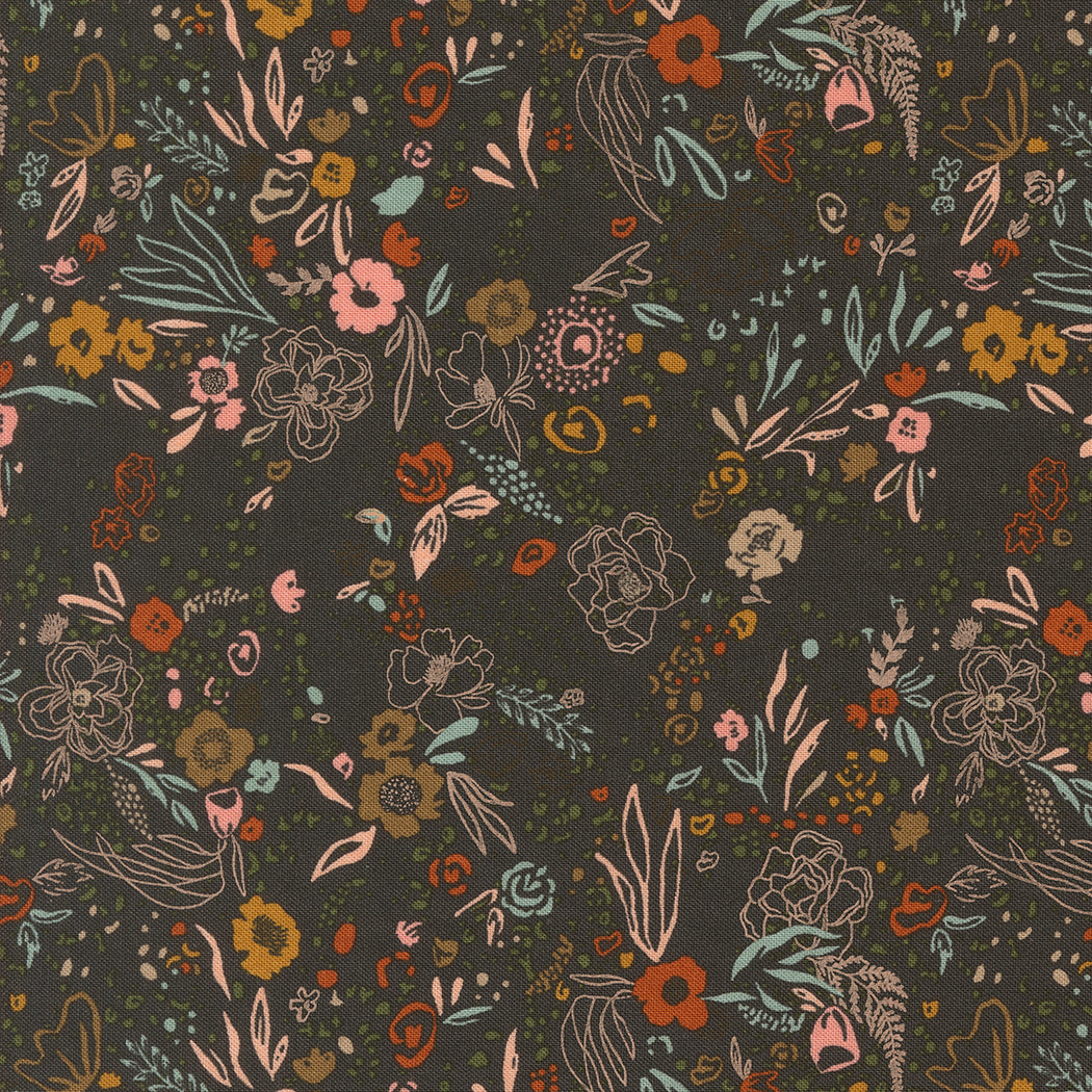 Foraged Found and Hand Me Down Quilt Fabric - Field of Fancy in Iron Black/Multi - 45636 36