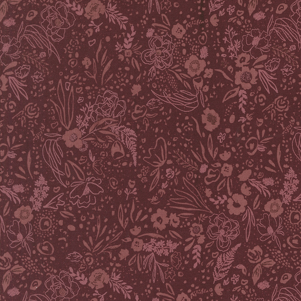 Foraged Found and Hand Me Down Quilt Fabric - Field of Fancy in Merlot Burgundy - 45636 27