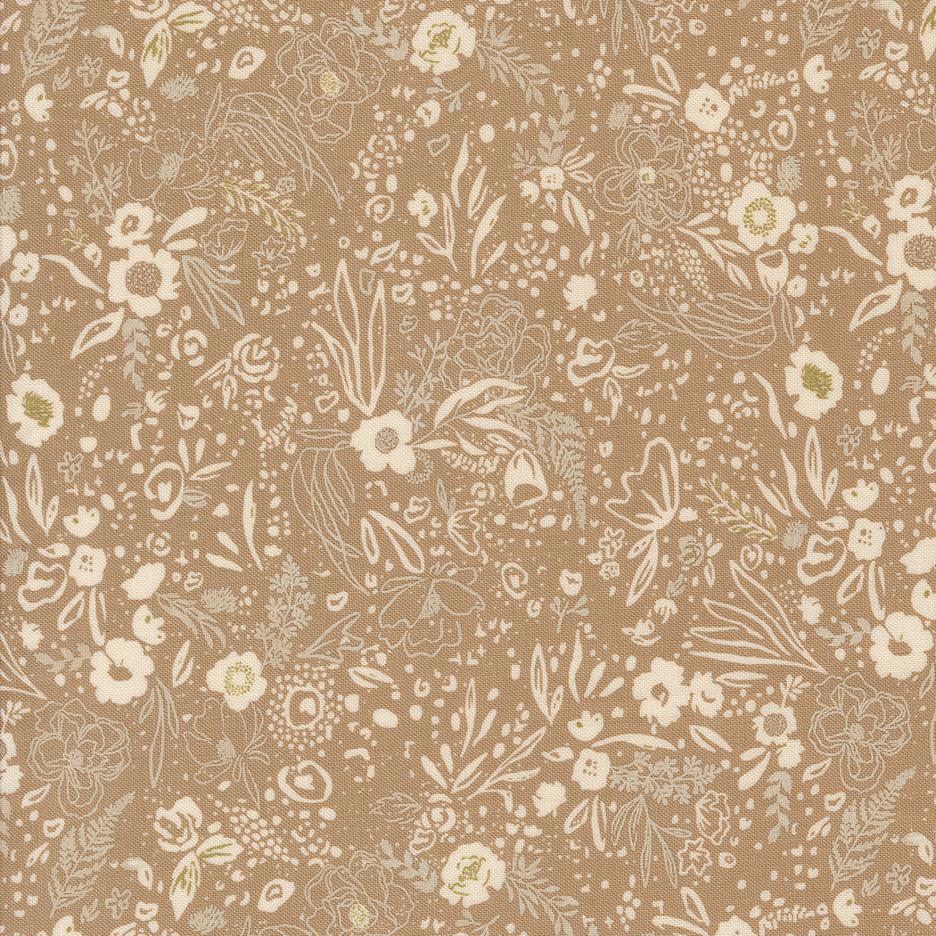 Foraged Found and Hand Me Down Quilt Fabric - Field of Fancy in Mushroom Tan - 45636 13