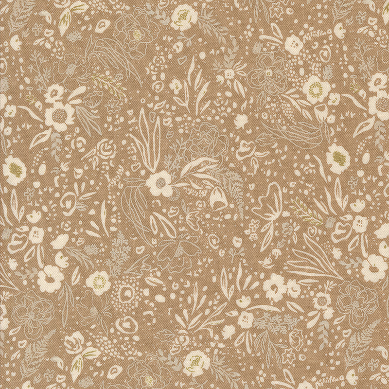 Foraged Found and Hand Me Down Quilt Fabric - Field of Fancy in Mushroom Tan - 45636 13