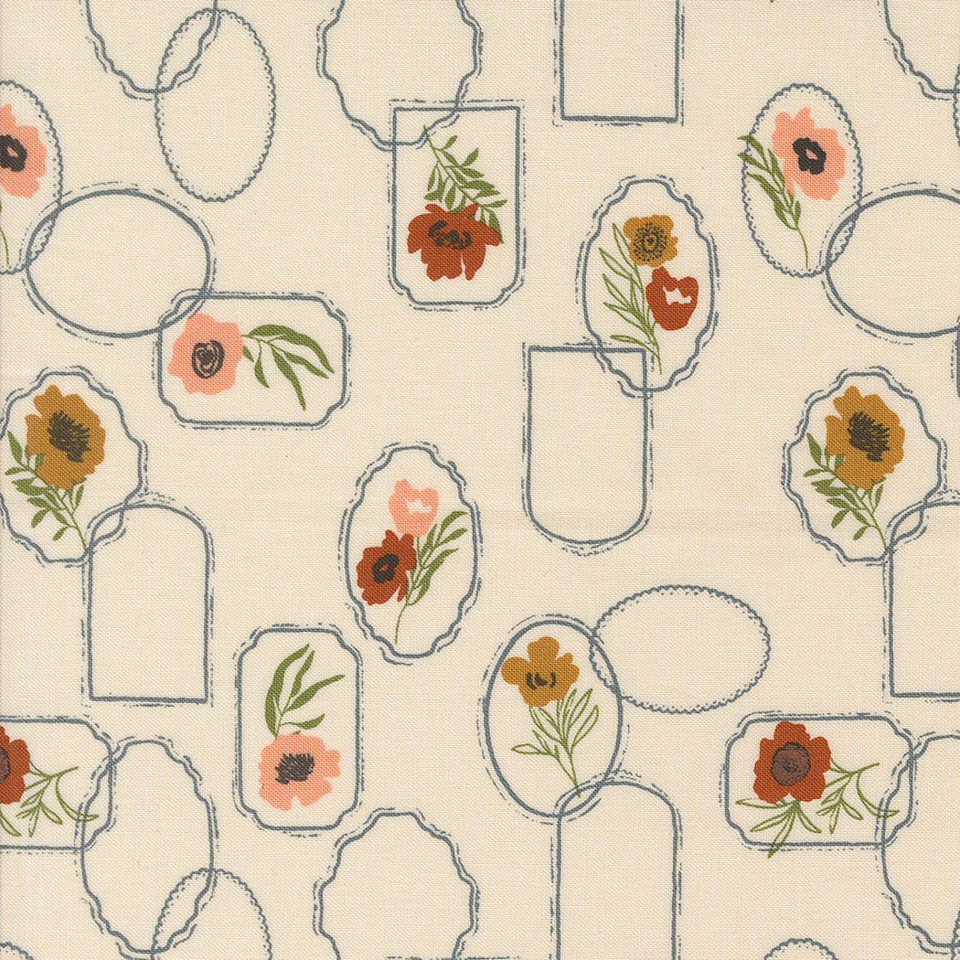 Foraged Found and Hand Me Down Quilt Fabric - Floral Cameo in Eggshell Cream - 45631 11