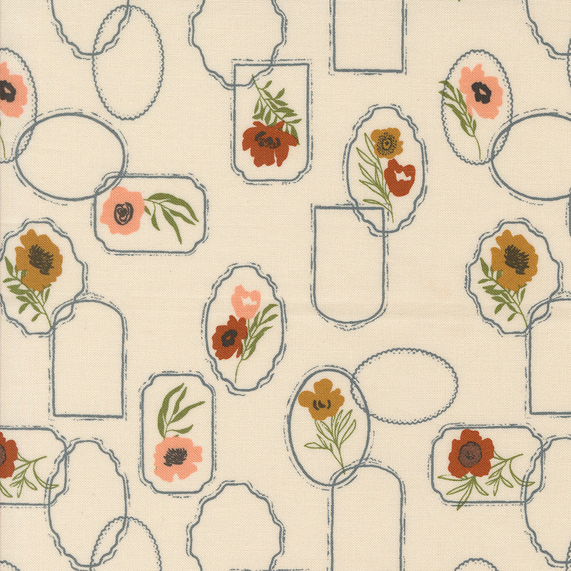 Foraged Found and Hand Me Down Quilt Fabric - Floral Cameo in Eggshell Cream - 45631 11