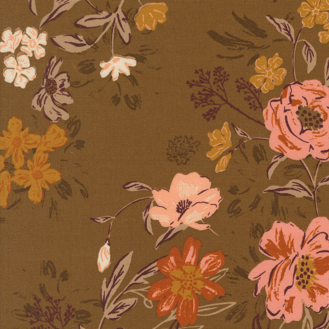 Foraged Found and Hand Me Down Quilt Fabric - Harvest Bloom in Cocoa Brown - 45630 14