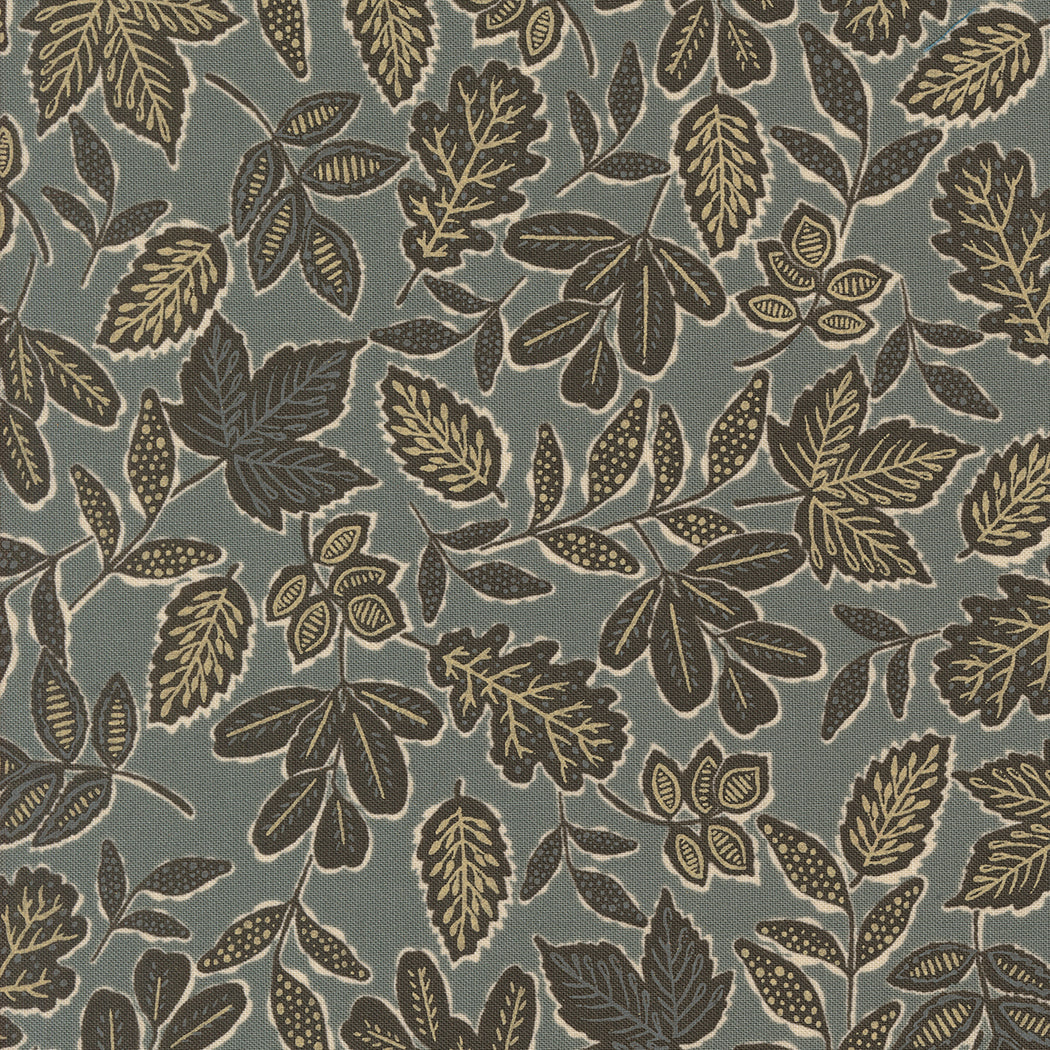 Foraged Found and Hand Me Down Quilt Fabric - Leafage in Metal Dark Blue - 45633 25