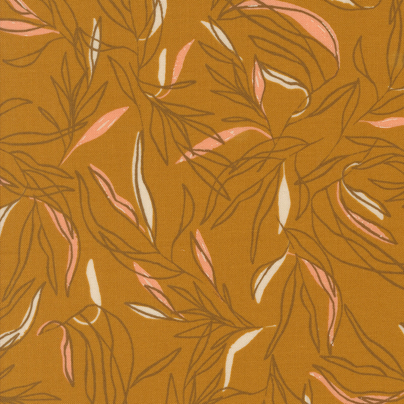 Foraged Found and Hand Me Down Quilt Fabric - Loose Leaf in Caramel Gold - 45632 17