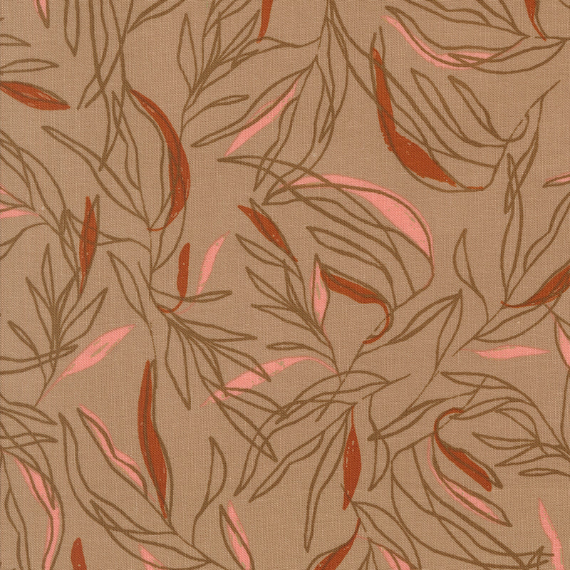 Foraged Found and Hand Me Down Quilt Fabric - Loose Leaf in Mushroom Brown - 45632 13