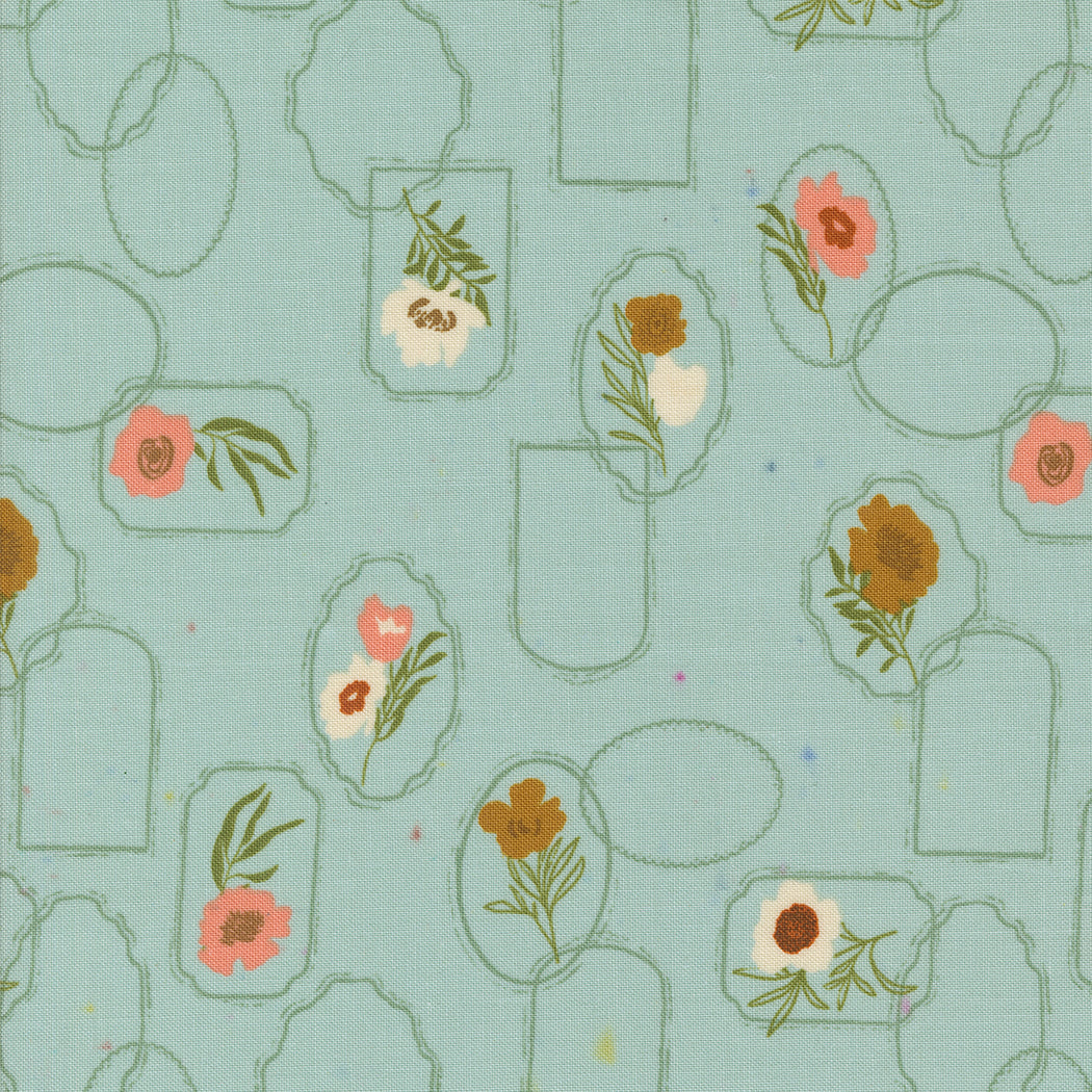 Foraged Found and Hand Me Down Quilt Fabric - Floral Cameo in Mist Aqua - 45631 23