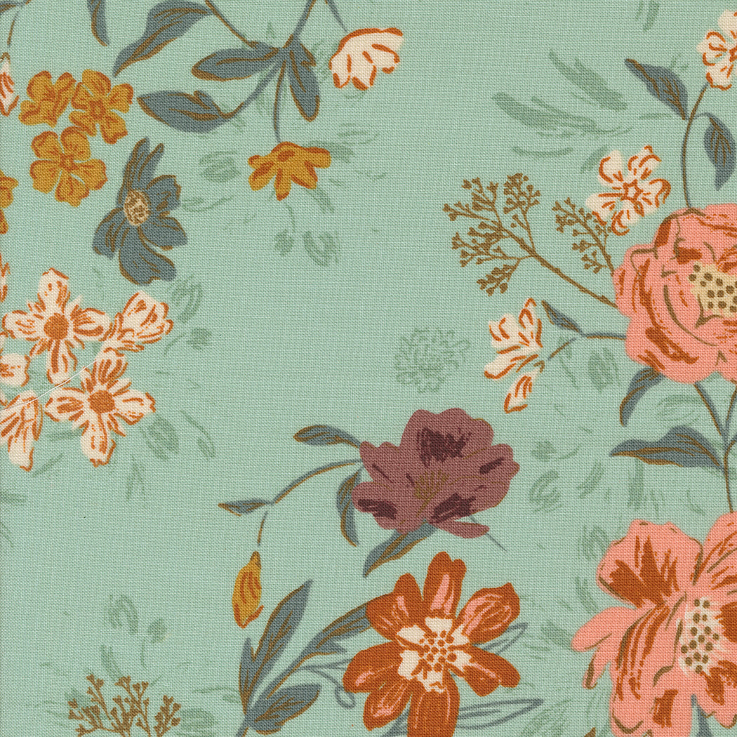 Foraged Found and Hand Me Down Quilt Fabric - Harvest Bloom in Mist Aqua - 45630 23
