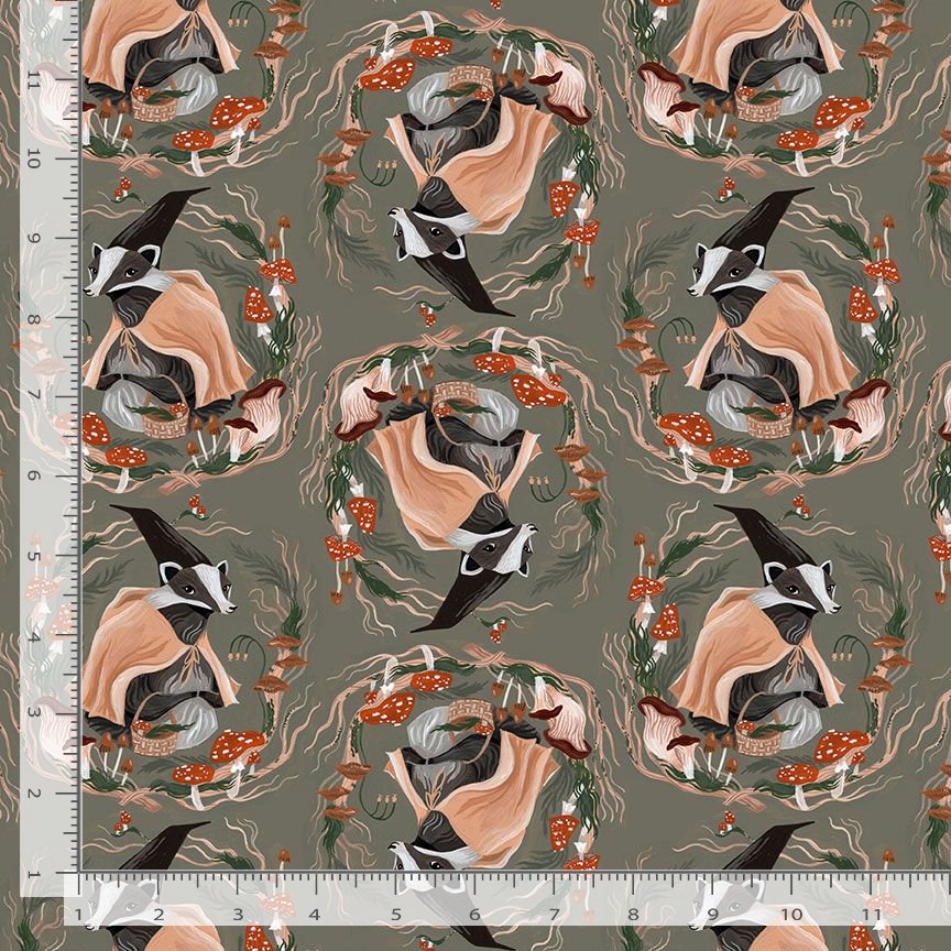 Forager Quilt Fabric - Don't Badger Me (Medallions) in Clover Green - STELLA-DRR3037 CLOVER