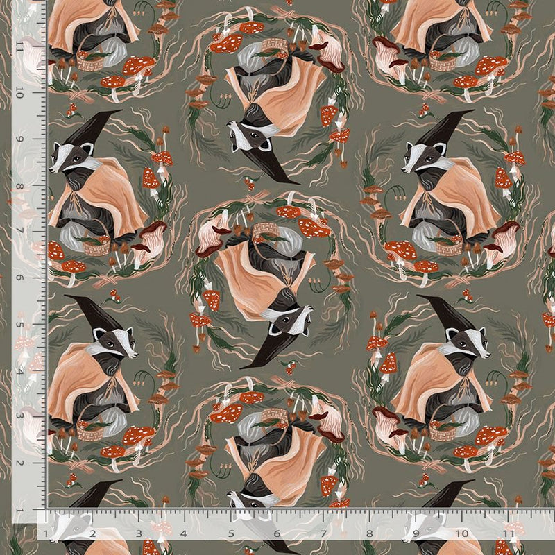 Forager Quilt Fabric - Don't Badger Me (Medallions) in Clover Green - STELLA-DRR3037 CLOVER