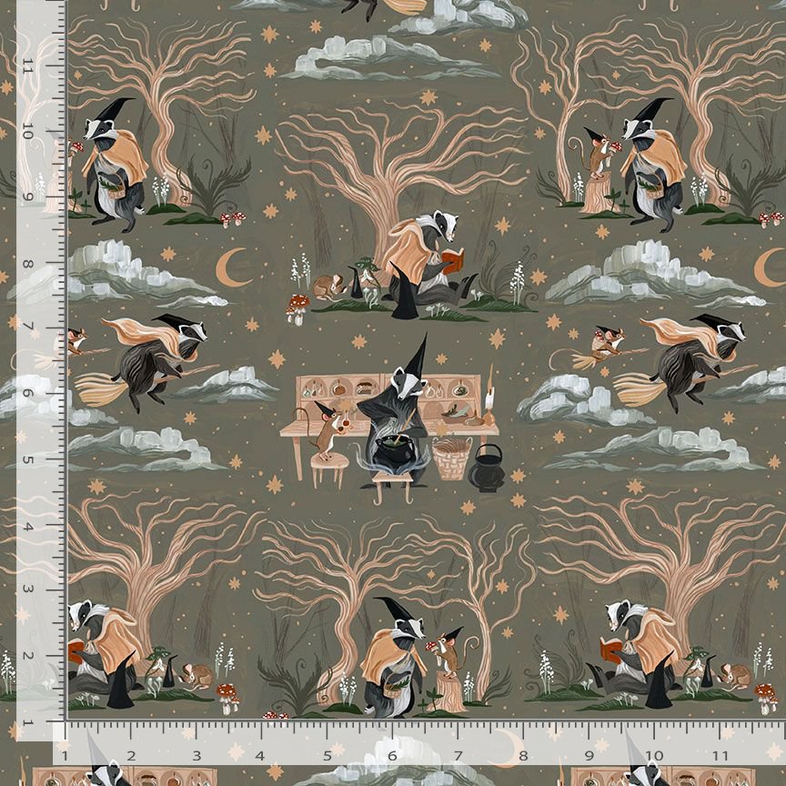 Forager Quilt Fabric - Forager (Badger Scenes) in Clover Green - STELLA-DRR3032 CLOVER