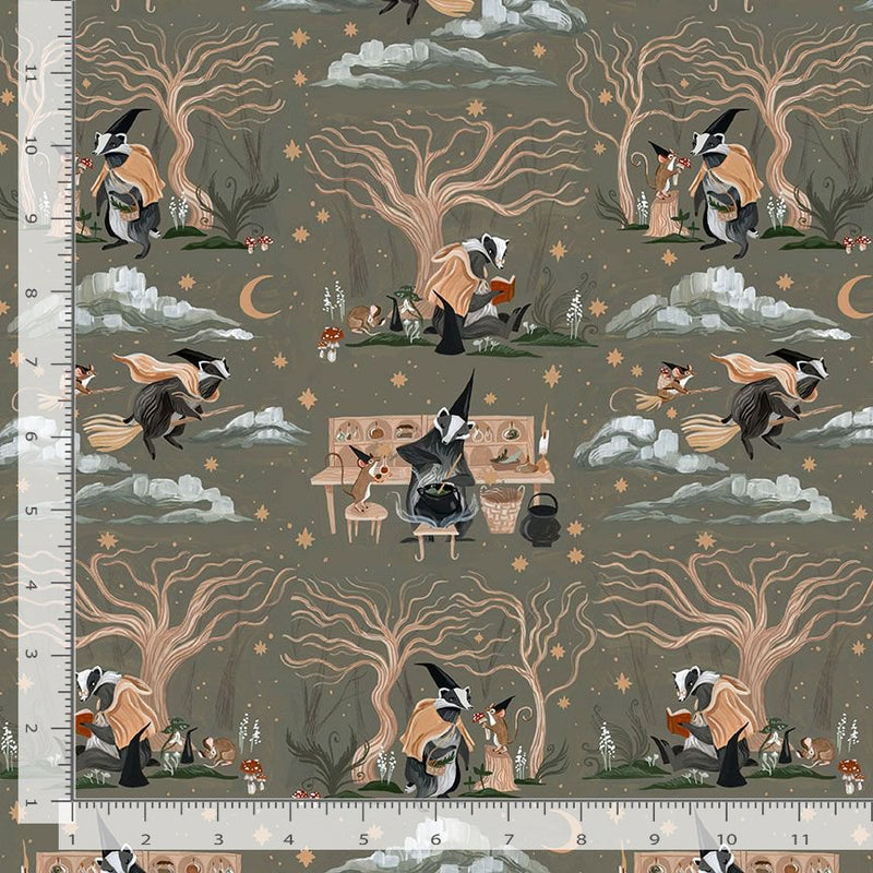 Forager Quilt Fabric - Forager (Badger Scenes) in Clover Green - STELLA-DRR3032 CLOVER