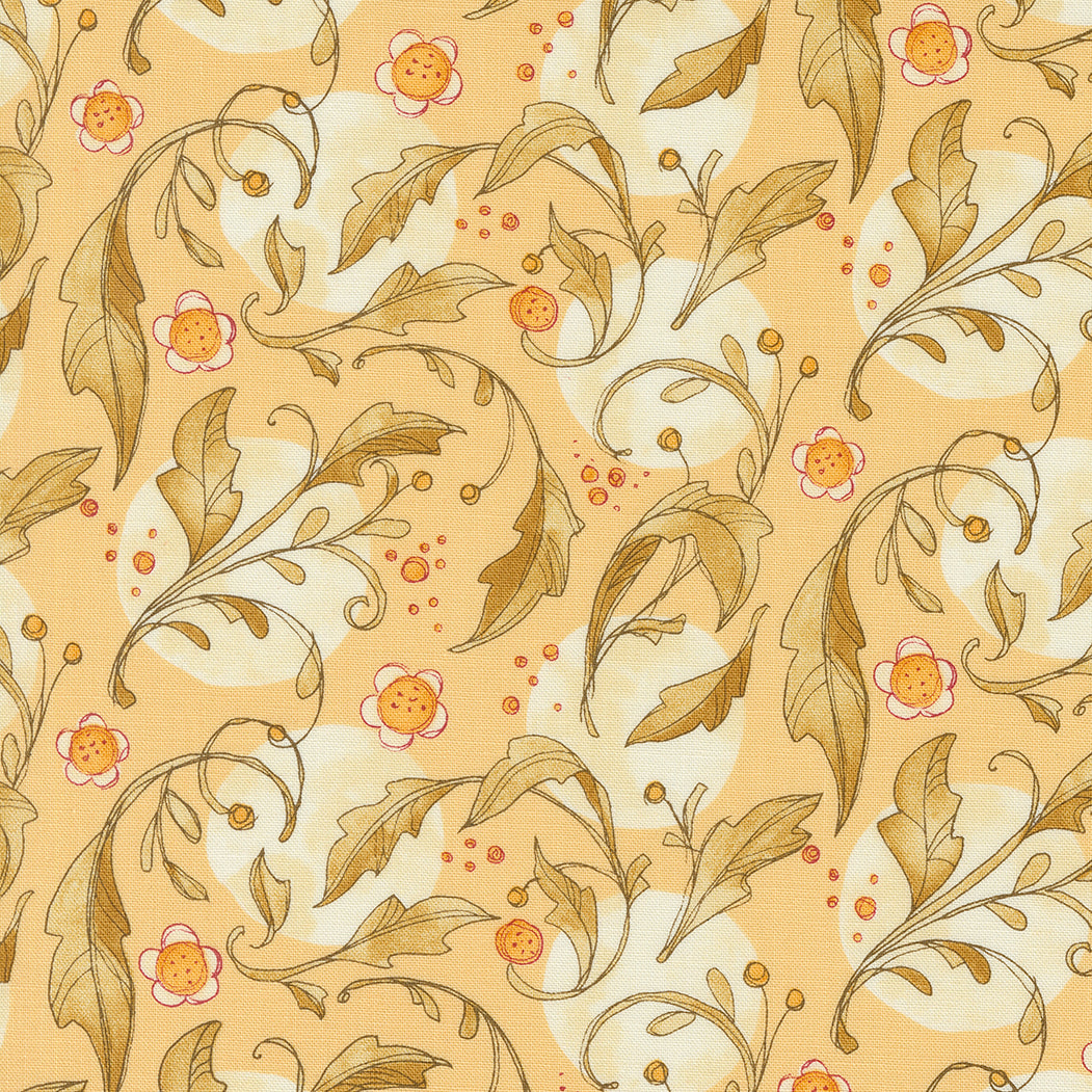 Forest Frolic Quilt Fabric - Swirly Leaves in Butterscotch Cream - 48741 13