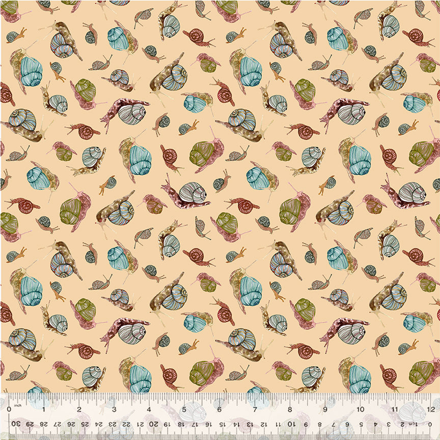 Forest Fruits Quilt Fabric - Snails in Beige - 54773D-7