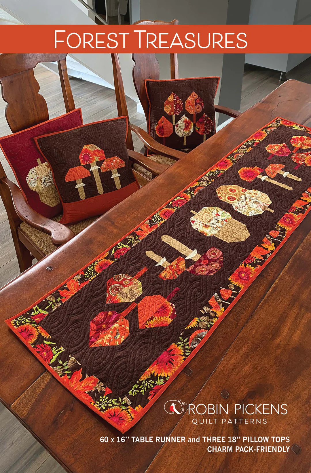 Forest Treasures Table Runner and Pillow Top Pattern by Robin Pickens - RPQP-FT152