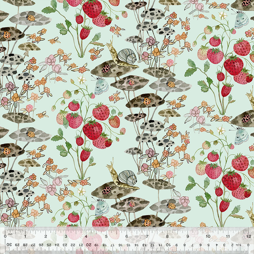 Forest Fruits Quilt Fabric - Sneaky Snail in Seafoam Aqua/Multi - 54771D-4