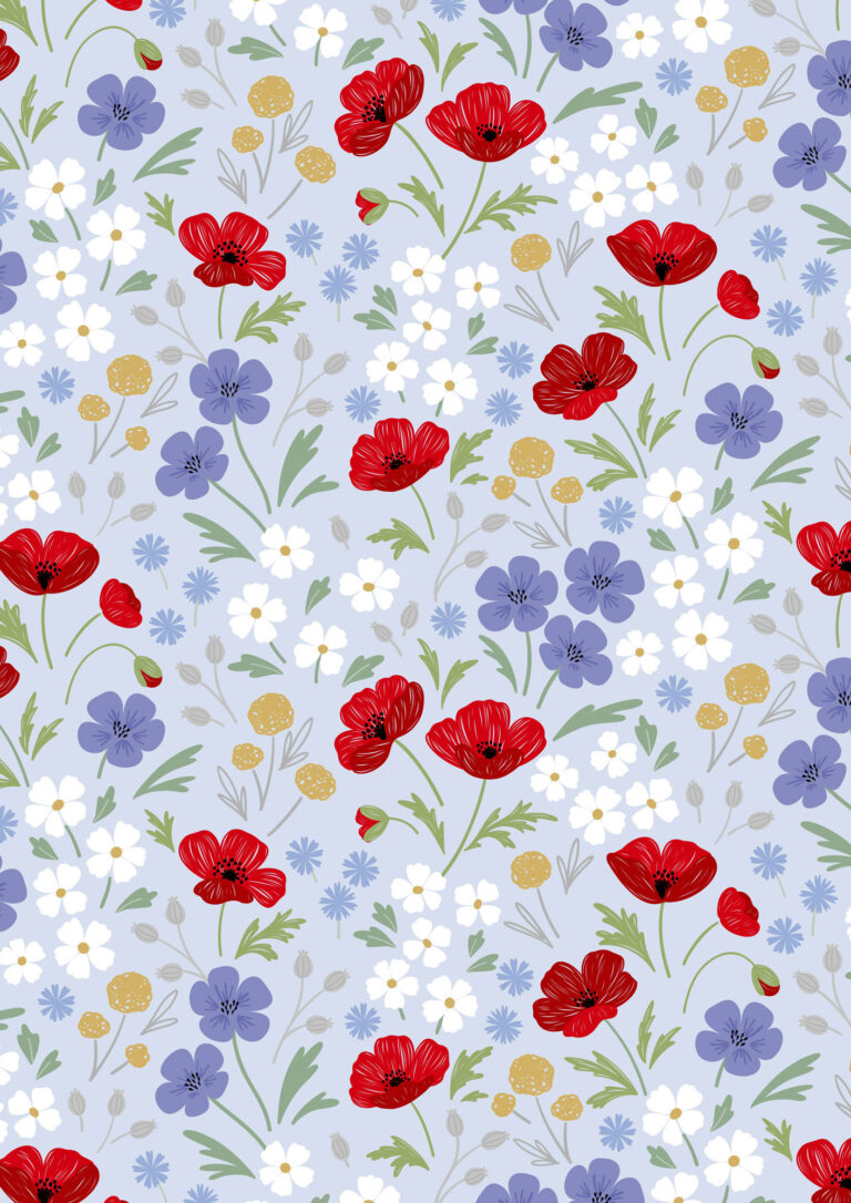 Forever Blooms Quilt Fabric - Wild Blooms in Pale Blue - CC61.2