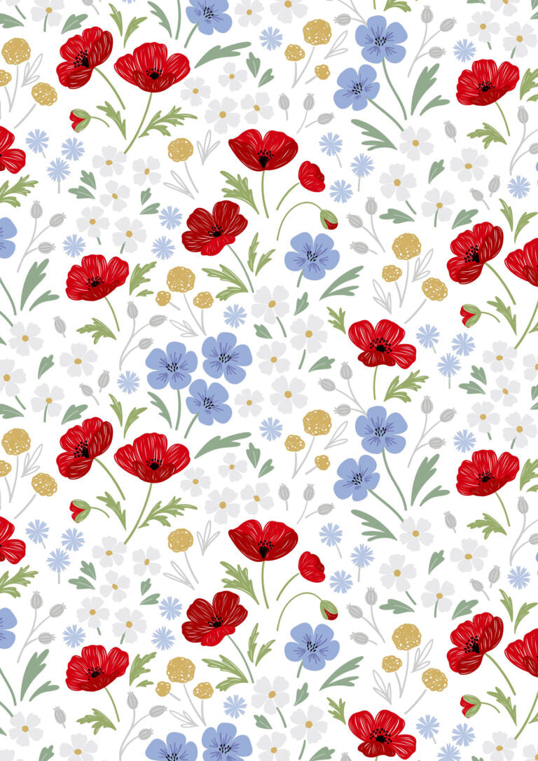 Forever Blooms Quilt Fabric - Wild Blooms in White - CC61.1