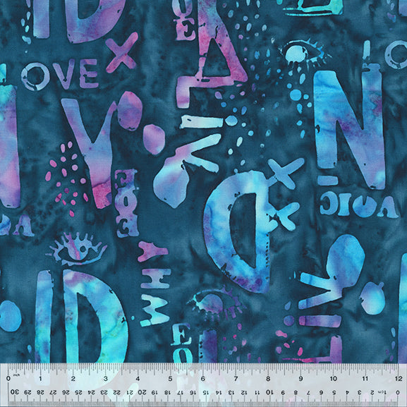 Found Batik Quilt Fabric - Words in Indigo Blue - 711Q-1