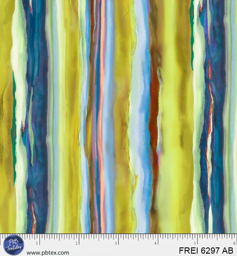 Free Reign Quilt Fabric - Horizon Stripe in Blue/Green - FREI 06297 AB