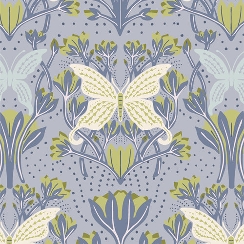 Fresh Linen Quilt Fabric - Butterfly Reflections in Dusk Blue - FRE32303