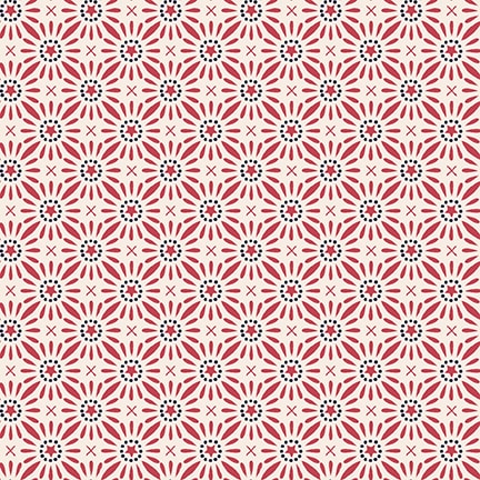 Friday Harbor Quilt Fabric - Star Flowers in Cream/Red - 3177-48