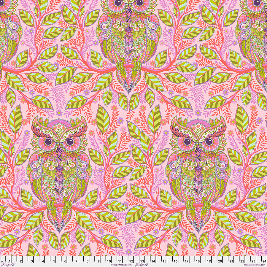 Full Moon Forest II Quilt Fabric by Tula Pink - Hootie Patootie Owl in Honey Pink - PWTP244.HONEY