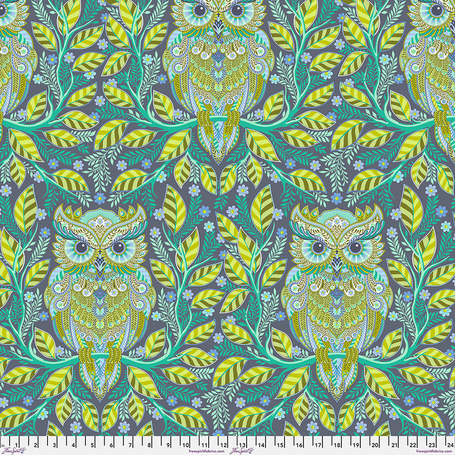 Full Moon Forest II Quilt Fabric by Tula Pink - Hootie Patootie Owl in Starlight Blue - PWTP244.STARLIGHT