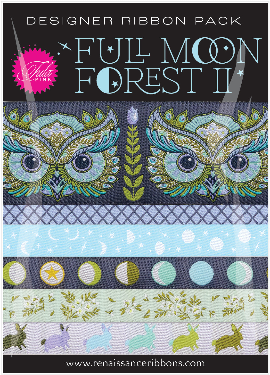Full Moon Forest II Renaissance Ribbons by Tula Pink - Designer Ribbon Pack in Starlight Blue - DP-134 FMF II Starlight