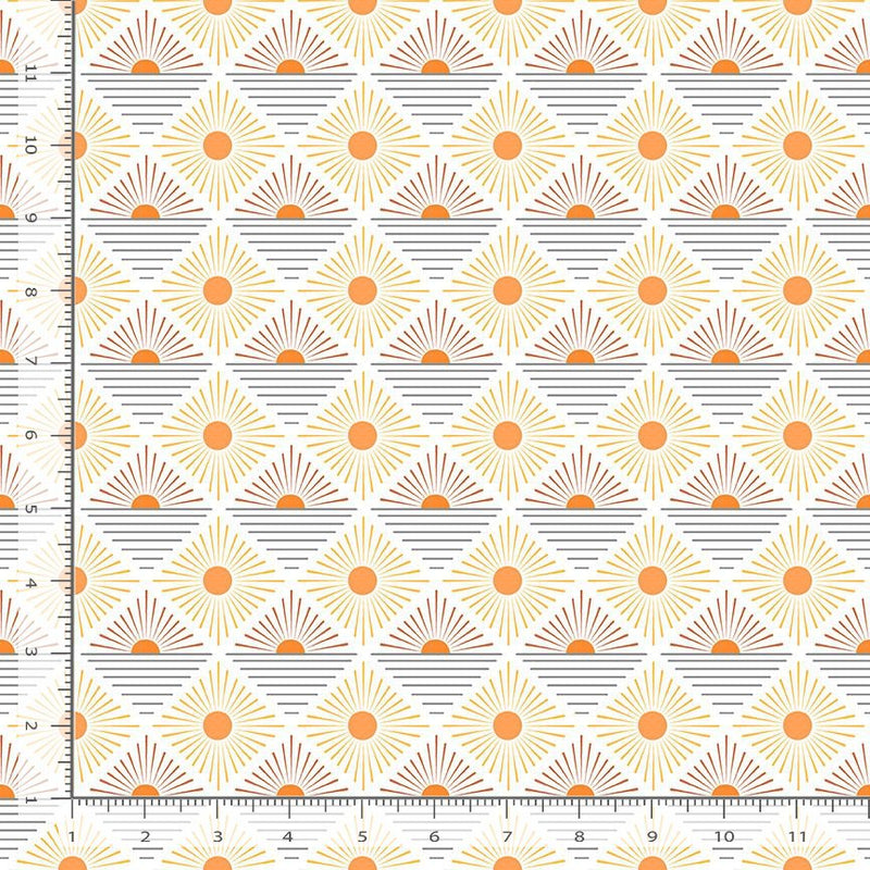 Full Moon Quilt Fabric - Rays in White/Multi - STELLA-D2952 WHITE