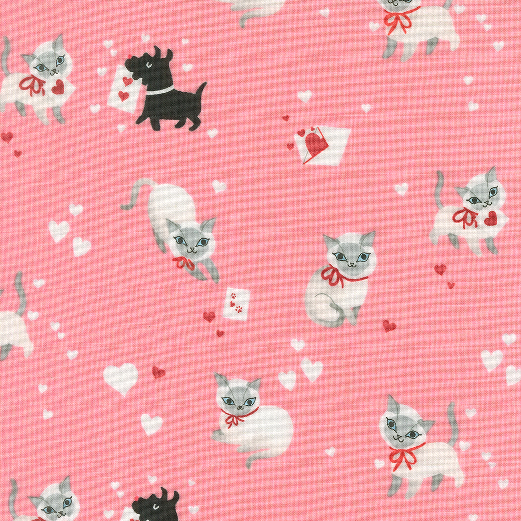 Funny Valentine Quilt Fabric - Kitty in Ballerina Pink - 37140 20