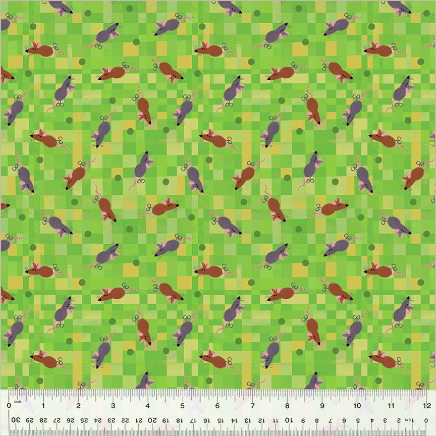 Fur-ever Friends Quilt Fabric - Mouse Play in Green - 54532D-4