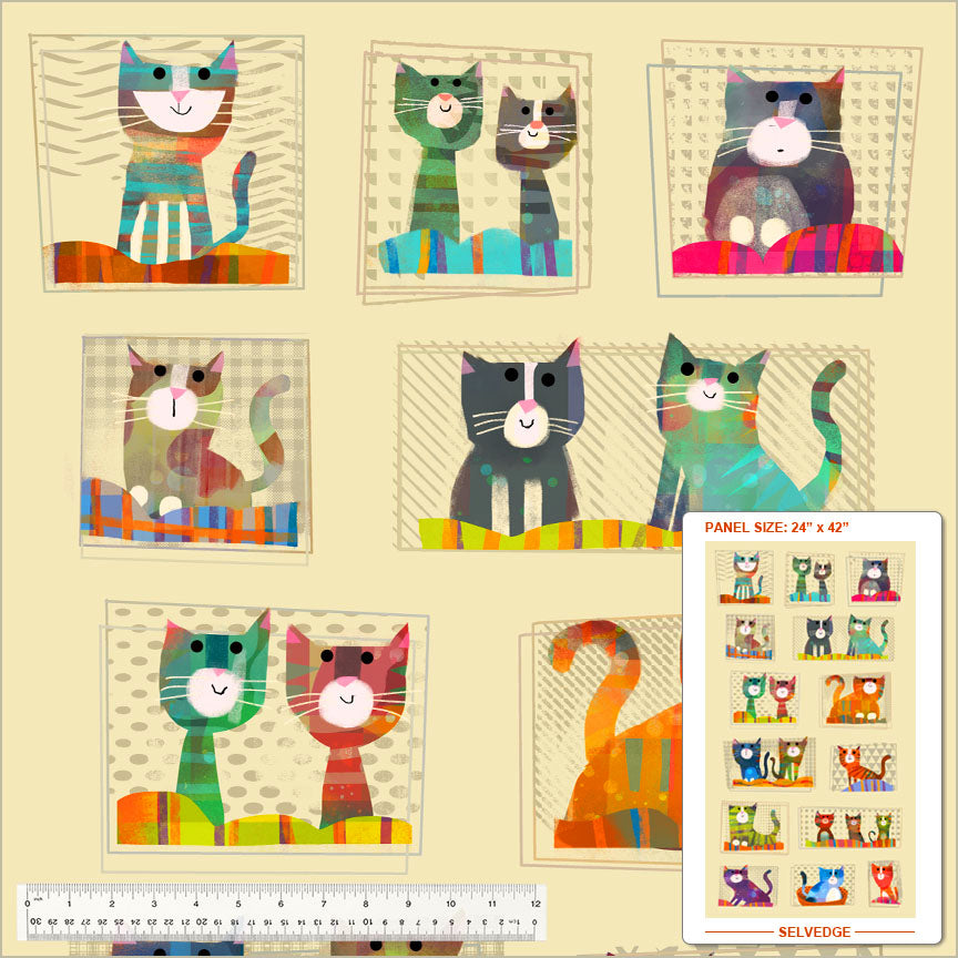  Fur-ever Friends Quilt Fabric - Take Me Home Cats Panel in Cream - 54526DP-1 - SOLD AS A 24" PANEL