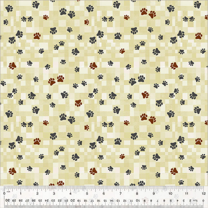 Fur-ever Friends Quilt Fabric - Trail Home (Pawprints) in Cream - 54534D-1