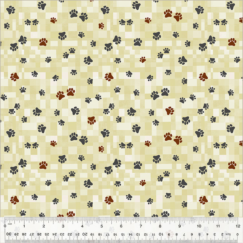 Fur-ever Friends Quilt Fabric - Trail Home (Pawprints) in Cream - 54534D-1