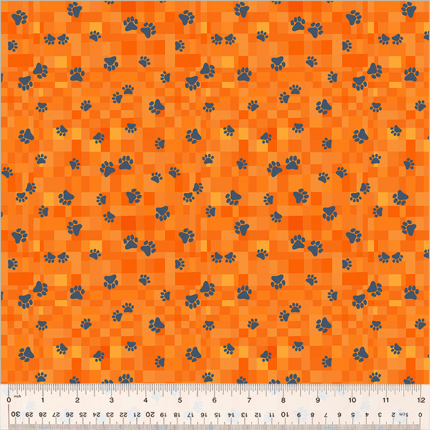 Fur-ever Friends Quilt Fabric - Trail Home (Pawprints) in Orange - 54534D-6