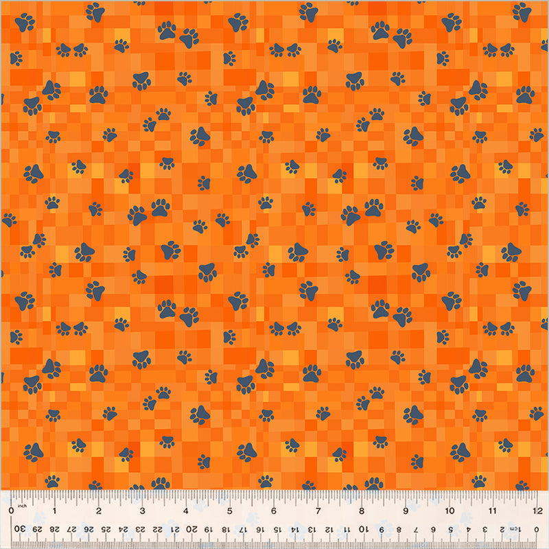 Fur-ever Friends Quilt Fabric - Trail Home (Pawprints) in Orange - 54534D-6