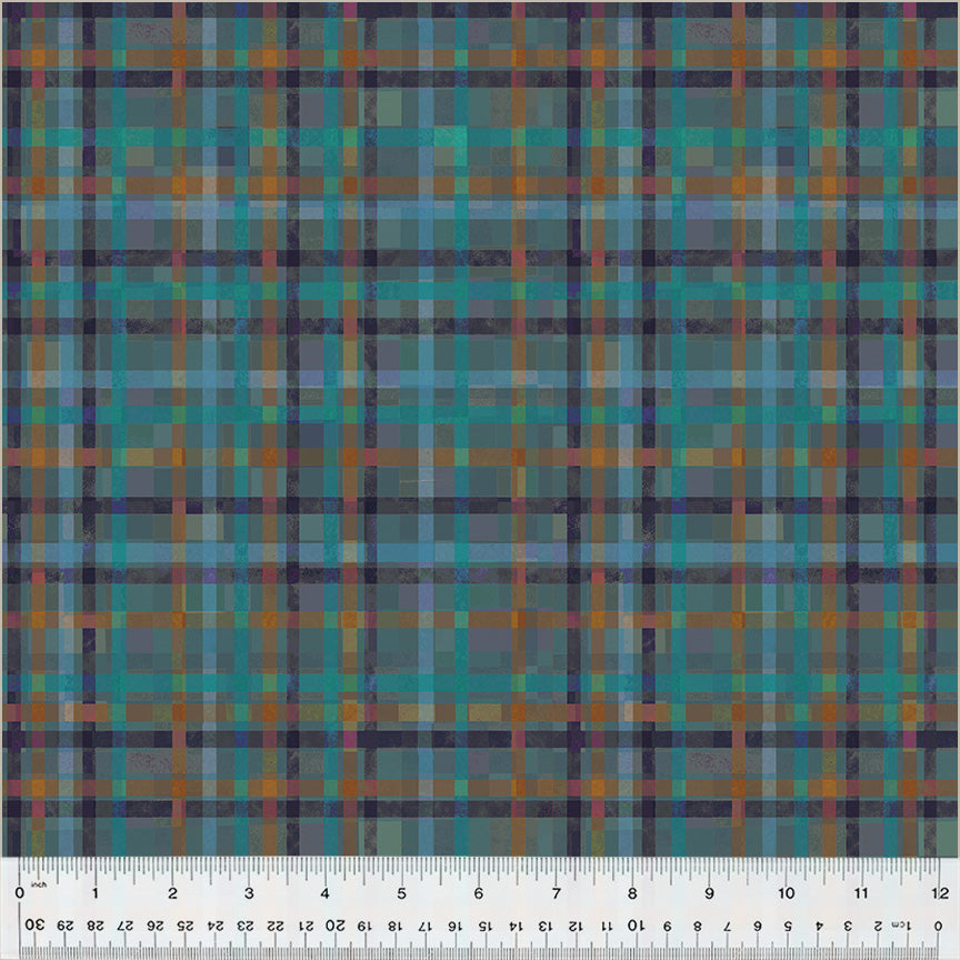 Fur-ever Friends Quilt Fabric - Playful Plaid in Slate Blue/Teal - 54537D-2